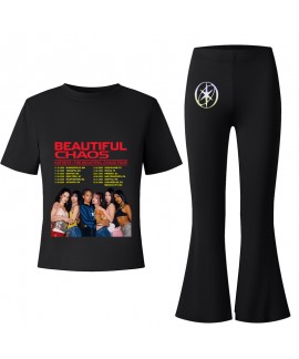 KATSEYE Kids Summer Short-Sleeve T-Shirt & Flared Long Pants Fashion Casual Two-Piece Set