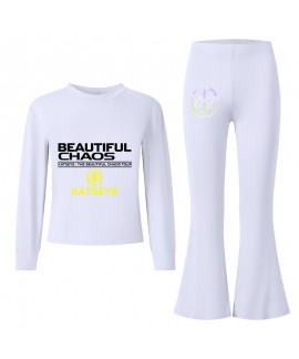 Katseye Short Sleeve T-Shirt & Flared Long Pants Cartoon Casual Outfit For Summer