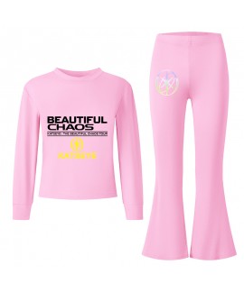 Katseye Short Sleeve T-Shirt & Flared Long Pants Cartoon Casual Outfit For Summer