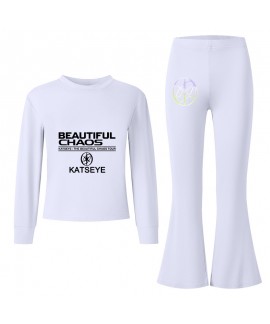 Katseye Summer Short Sleeve T-Shirt & Flared Long Pants Cartoon Casual Outfit