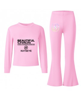 Katseye Summer Short Sleeve T-Shirt & Flared Long Pants Cartoon Casual Outfit