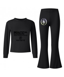 Katseye Summer Short Sleeve T-Shirt & Flared Long Pants Cartoon Casual Outfit