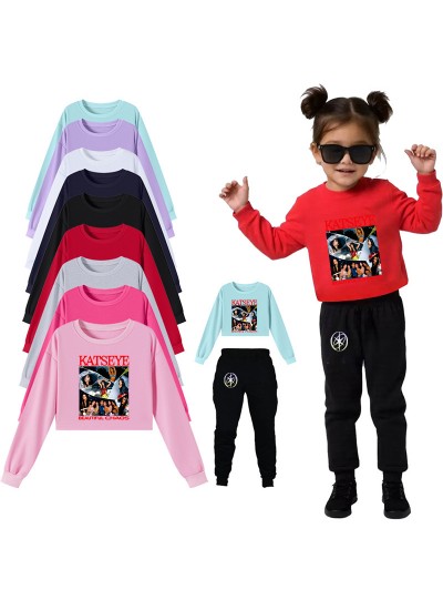 KATSEYE "Beautiful Chaos" Kids Sweatshirt & Joggers Set - 95% Cotton Long Sleeve Pullover Pajama & Sportswear