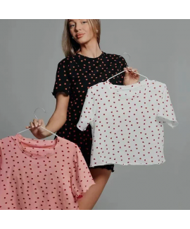 Sexy Heart Leopard Print Short Sleeve Crew Neck To...