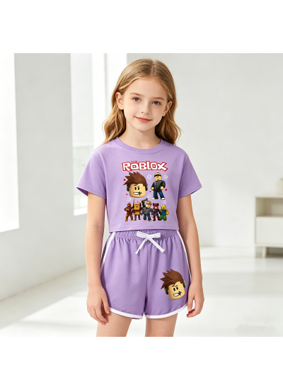 Roblox Gaming Character Print Short Sleeve And Shorts 2-Piece Pajama Set In 8 Colors
