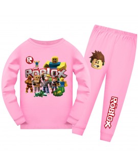 Roblox Graphic Unisex 7-Color Cartoon Print Long Sleeve Sleepwear Kids Pajama Set 