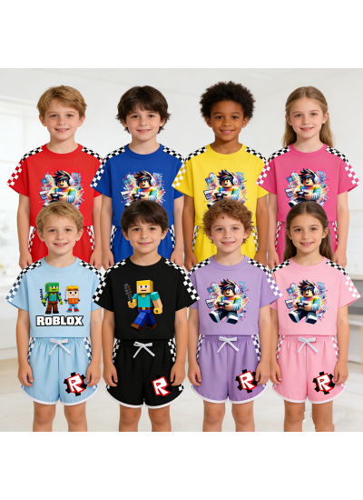 Roblox Summer Short Sleeve Milk Silk Sleepwear For Kids & Adults Family Matching Pajamas Set