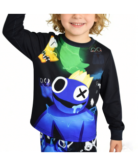 Roblox Rainbow Friends Character Graphic 2-Piece Black Kids Long Sleeve Pajama Set