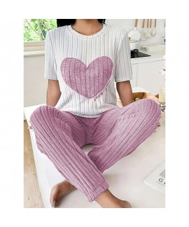 Sweet Heart Print 2-Piece Short Sleeve & Long ...