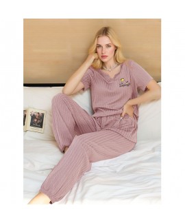 Women's Jacquard Printed Short Sleeve Top And Pant...