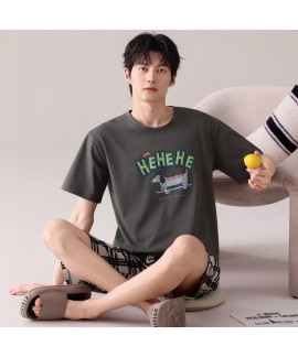 100% Cotton Men's Summer Pajama Set Short Sleeve Shorts Lightweight Breathable Lounge Wear