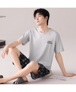 100% Cotton Men's Summer Pajama Set Short Sleeve Shorts Lightweight Breathable Lounge Wear