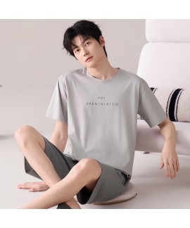 100% Cotton Men's Summer Pajama Set Short Sleeve Shorts Lightweight Breathable Lounge Wear