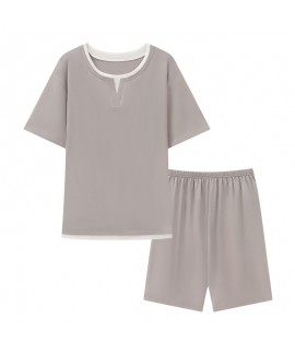 100% Cotton Men's Summer Pajama Set Short Sleeve Shorts Lightweight Breathable Lounge Wear