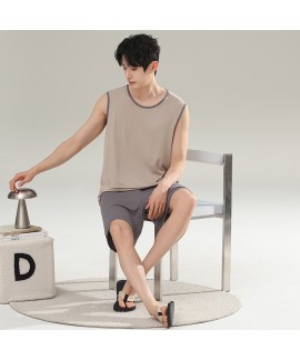 Men's Modal Cotton Vest Sleepwear Set - Casual Lounge Shorts & Tank Top for Summer