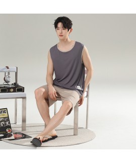 Men's Modal Cotton Vest Sleepwear Set - Casual Lounge Shorts & Tank Top for Summer