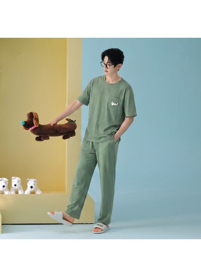 Ultra-Soft Men's Summer Pajama Set - Cooling Cotton Modal Short Sleeve & Long Pants Loungewear