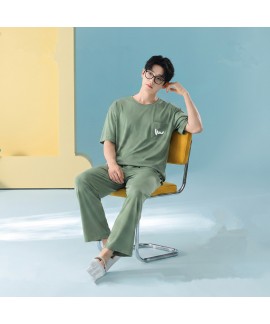 Ultra-Soft Men's Summer Pajama Set - Cooling Cotton Modal Short Sleeve & Long Pants Loungewear