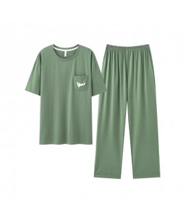 Ultra-Soft Men's Summer Pajama Set - Cooling Cotton Modal Short Sleeve & Long Pants Loungewear