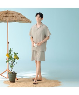 A-Grade Cotton Double-Layer Gauze Men's Short Sleeve Pajama Set - Summer Loungewear