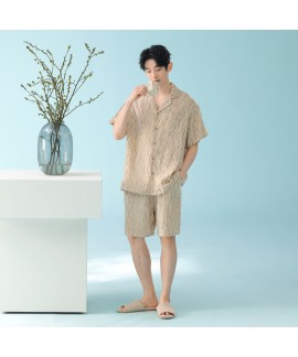 A-Grade Cotton Double-Layer Gauze Men's Short Sleeve Pajama Set - Summer Loungewear