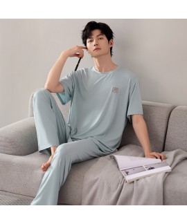 Modal Men's Summer Pajama Set Short Sleeve Round N...