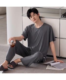Modal Men's Summer Pajama Set Short Sleeve Round Neck Lounge Sleepwear with Pants, Plus Size, Breathable Homewear