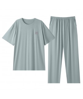 Modal Men's Summer Pajama Set Short Sleeve Round Neck Lounge Sleepwear with Pants, Plus Size, Breathable Homewear