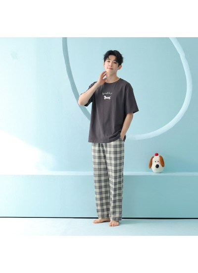 Antibacterial Cotton Men's Short Sleeve Pajama Set - Breathable Spring & Summer Loungewear