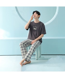 Antibacterial Cotton Men's Short Sleeve Pajama Set - Breathable Spring & Summer Loungewear