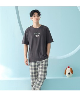 Antibacterial Cotton Men's Short Sleeve Pajama Set - Breathable Spring & Summer Loungewear