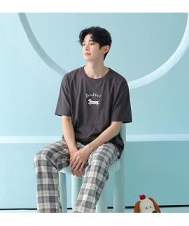 Antibacterial Cotton Men's Short Sleeve Pajama Set - Breathable Spring & Summer Loungewear