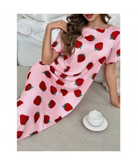 Sweet Strawberry Print Milk Silk Ultra Ruffle Slee...