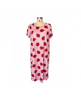 Sweet Strawberry Print Milk Silk Ultra Ruffle Sleeve Nightgown For Women