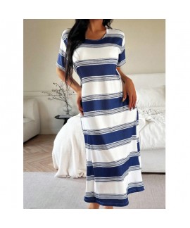 Striped Milk Silk MaxiLoose Fit Round Neck Casual ...