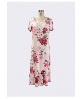 Women's Floral Print Milk Silk Maxi Summer Crewneck Loose Cute Casual Outwear Nightgown