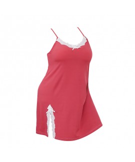 Plus Size Red V-Neck Camisole Nightdress Sexy Lace Trim Milk Silk Sleeveless Sleepshirt Loose Fit Breathable Loungewear For Women