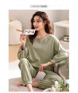 2022 new PJS for women 100 % cotton spring long sleeve trousers set