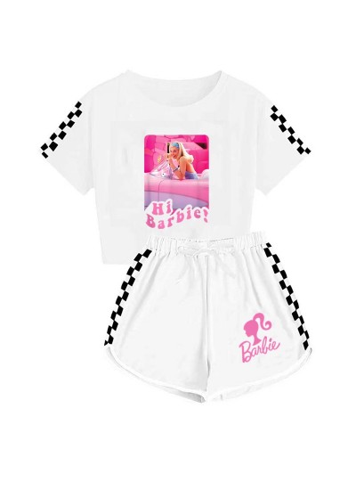 Barbie Printing Pajamas Sets The Movie Barbie 100-170 Girls' T-shirt Shorts Sports Pajamas Suit