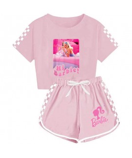 Barbie Printing Pajamas Sets The Movie Barbie 100-170 Girls' T-shirt Shorts Sports Pajamas Suit