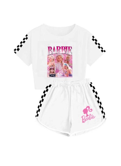 Barbie Summer Pajamas Sets The Movie Barbie 100-170 Girls' T-shirt Shorts Sports Pajamas Suit