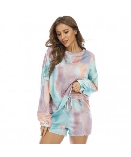 Tie-dye Homewear Women's Long-sleeved Shorts Tie-d...