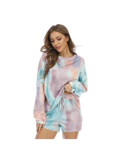 Tie-dye Homewear Women's Long-sleeved Shorts Tie-dye Brushed Summer Homewear Two-piece Set Can Be Worn Outside Wedding Party