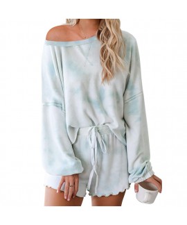 Tie-dye Homewear Women's Long-sleeved Shorts Tie-dye Brushed Summer Homewear Two-piece Set Can Be Worn Outside Wedding Party