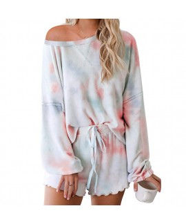 Tie-dye Homewear Women's Long-sleeved Shorts Tie-dye Brushed Summer Homewear Two-piece Set Can Be Worn Outside Wedding Party