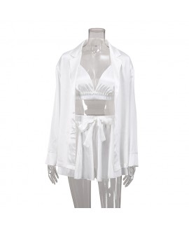 Bridesmaid Pjs Bridal Sexy Pajamas Three-piece Set Silk Long-sleeved Bathrobe Satin Underwear Women's Home Wear