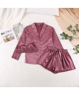 Bridesmaid Pjs Bridal Sexy Pajamas Three-piece Set Silk Long-sleeved Bathrobe Satin Underwear Women's Home Wear