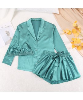 Bridesmaid Pjs Bridal Sexy Pajamas Three-piece Set Silk Long-sleeved Bathrobe Satin Underwear Women's Home Wear