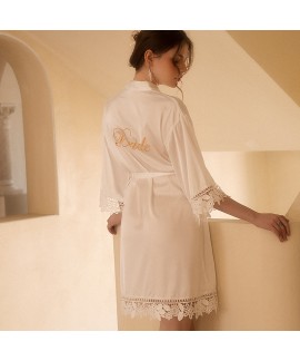 Bride Bridal Dressing Gown Women's Lace Nightgown Wedding Makeup Bridesmaids Satin Embroidered Bathrobe