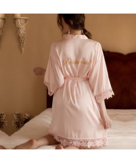 Bride Bridal Dressing Gown Women's Lace Nightgown Wedding Makeup Bridesmaids Satin Embroidered Bathrobe